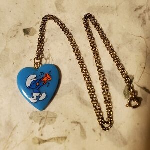 Vintage Smurf Heart Pendant Necklace